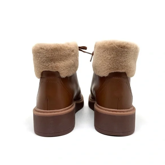 Clarks Leighly Lace Up Leather Boots with Faux Fur Cuff Brown Size 8 - Picture 5 of 11